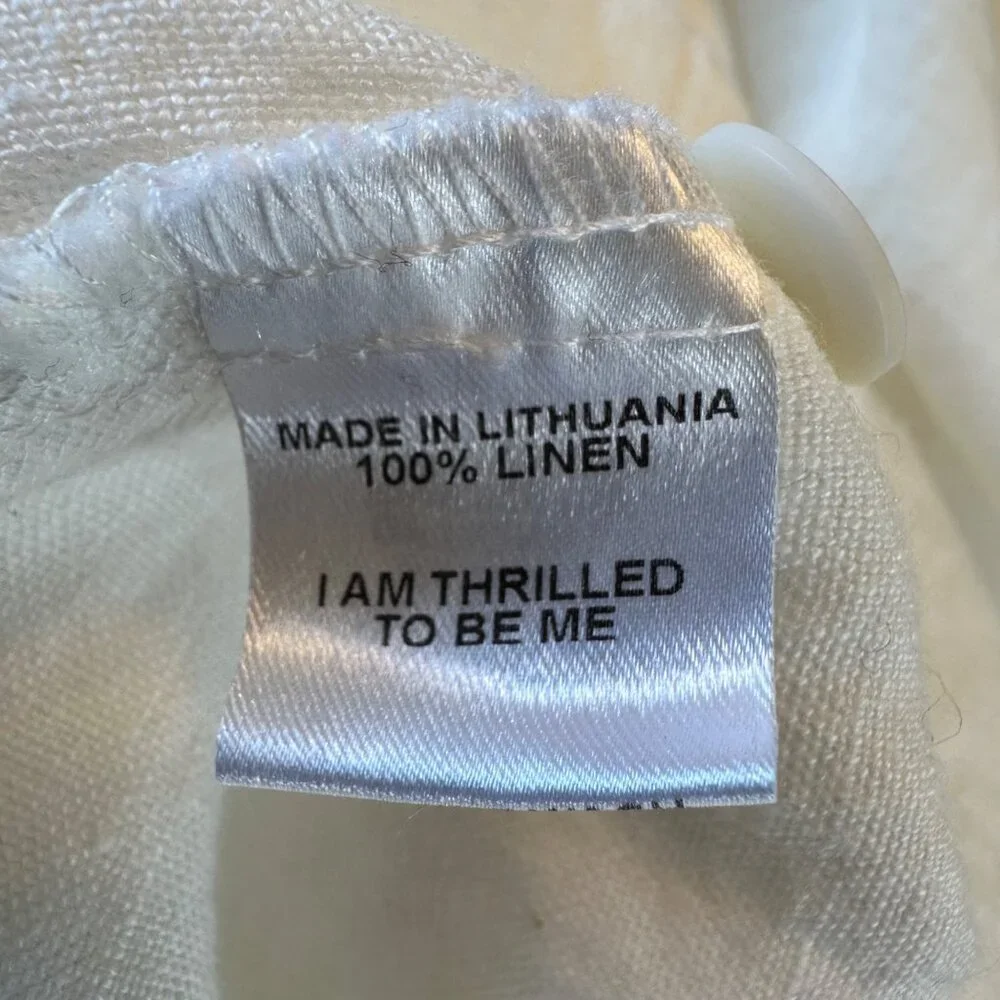 NWOT Flax Womens White Linen Button Front Blouse Long Sleeve Relaxed Fit Size M